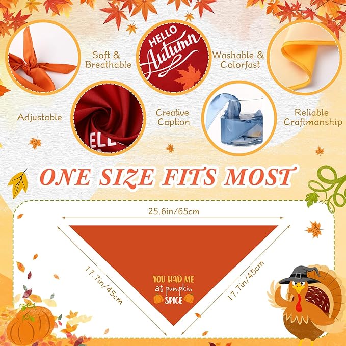 200 Pcs Fall Thanksgiving Dog Bandana Bulk with Sayings Pet Triangle Scarf Bibs Washable Puppy Kerchief Adjustable Grooming Supplies for Small Medium Large Dog Cat Costume Accessories-PawvioPets