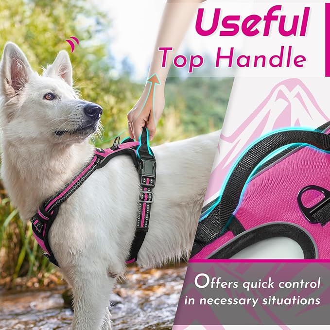 Eagloo Dog Harness Large Breed, No Pull Service Vest with Reflective Strips and Control Handle, Adjustable and Comfortable for Easy Walking, No Choke Pet Harness with 2 Metal Rings, Rose Red, XL-PawvioPets