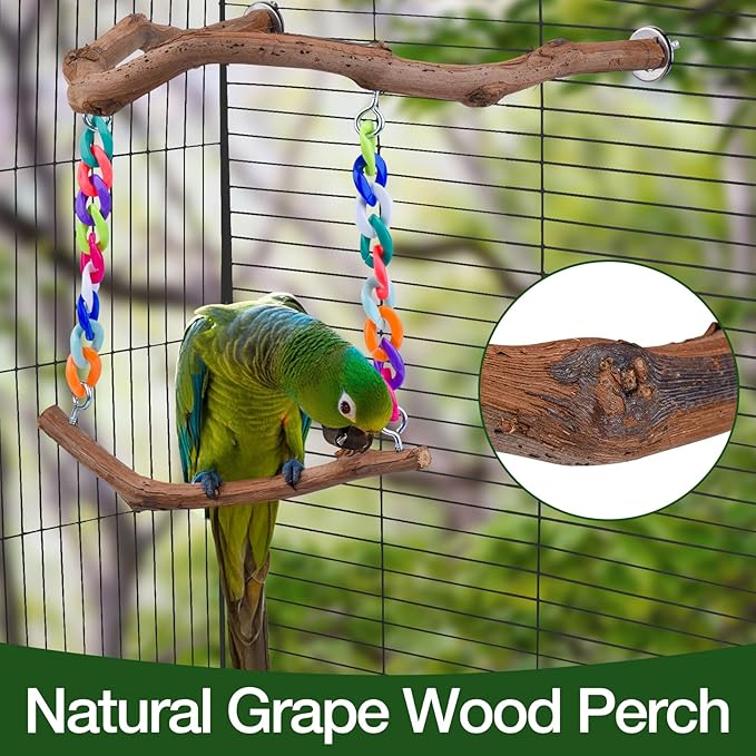 Bird Swing Toys, Standing Bird Perch with Natural Grape Wood, U Shape Hangable Birdcage Accessories, Birds Chewing Toy for Budgerigars, Parakeets, Cockatiels, Conures, Lovebirds, Finches (2Pack)-PawvioPets