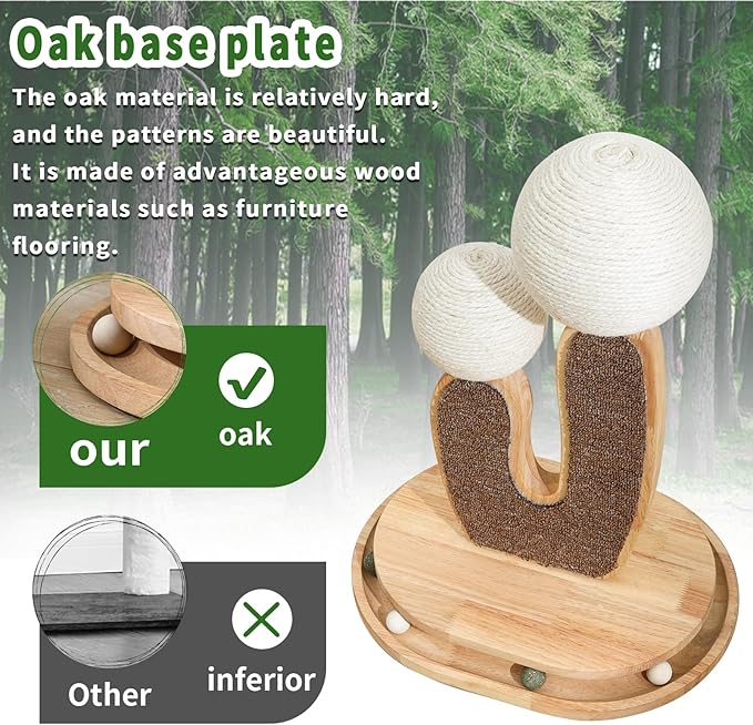 Cactus-Shaped Cat Scratching Post with Cat Scratcher, Interactive Toy Balls, Handmade with Natural Materials, Cute Cat Scratching Post, Easy-to-Clean Cat Furniture-PawvioPets