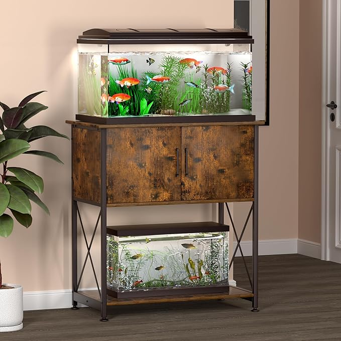 20-29 Gallon Aquarium Stand Metal Frame Fish Tank Stand with Cabinet Storage, for 20 Gallon Long Aquarium,30.7" L*16.5" W Tabletop,330LBS Capacity Rustic Brown and Black PG01YGN-PawvioPets