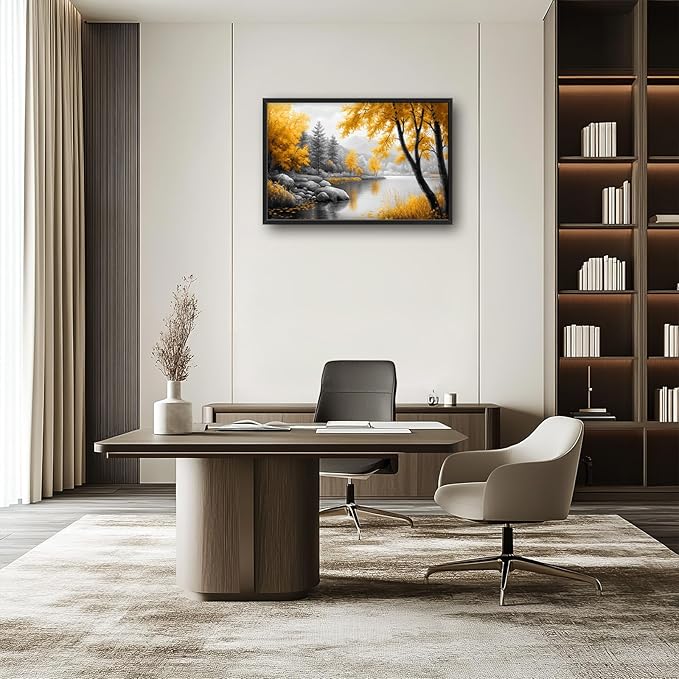 Framed Large Tree Wall Art for Living Room, Oversized Zen Trees Wall Decor, Black and Golden Forest Canvas Pictures Home Decoration for Living Room Bedroom Office 36"x24"-PawvioPets