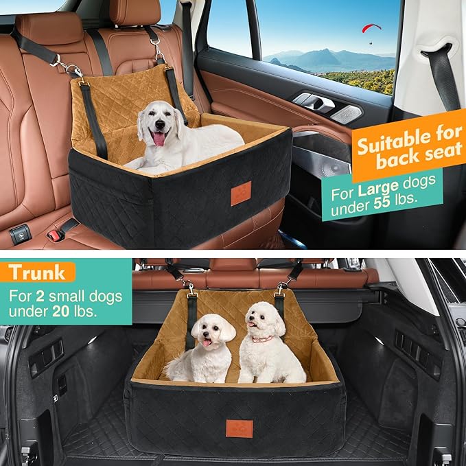 Dog Car Seat for Large Medium Dogs,Washable Pet Car Seat Under 55 lbs or 2 Small Dogs,Dog Booster Seat with Thick Cushion,2 Safety Leashes Travel Car Dog Bed-PawvioPets