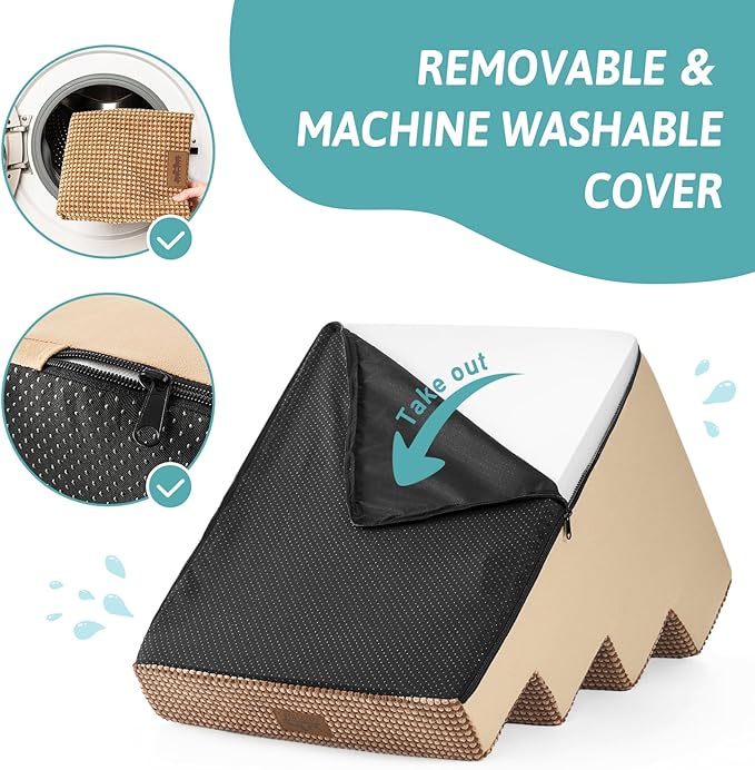 Dog Stairs for Small Dogs, 4 Tier Wider Pet Stairs for Couch and Beds, 17.7" H Non-Slip Dog Steps for Old Cats, Puppy, Small Medium Dogs, 17.7x23.6x17.7 inch, Light Brown-PawvioPets