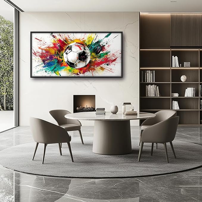 Extra Large Framed Soccer Wall Art,Oversized Colorful Graffiti Sport Ball Wall Decor Pictures for Living Room,Canvas Print Painting Modern Artwork Bedroom Office Bathroom Home Decor 60L x30W-PawvioPets