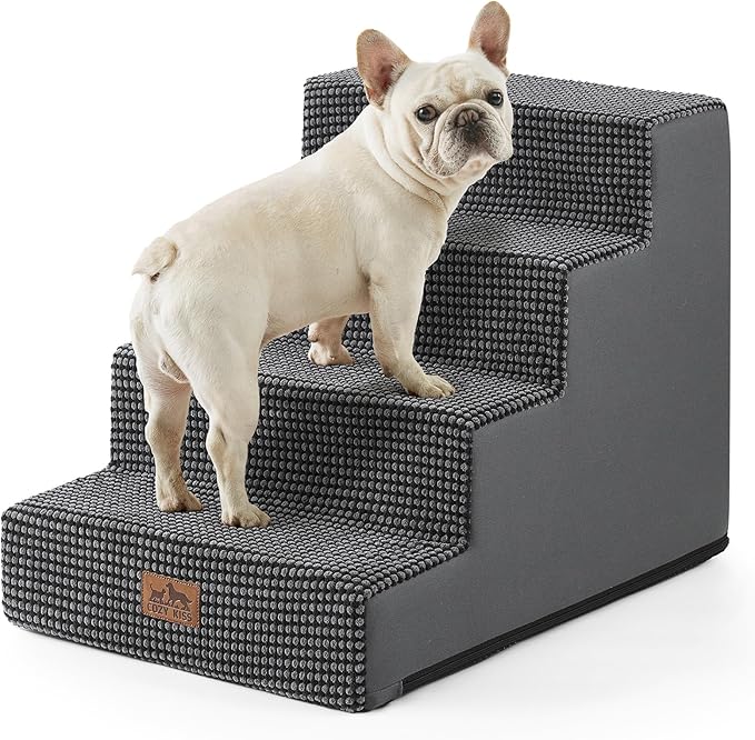 Dog Stairs for Small Dogs, 4 Tier Wider Pet Stairs for Couch and Beds, 17.7" H Non-Slip Dog Steps for Old Cats, Puppy, Small Medium Dogs, 17.7x23.6x17.7 inch, Dark Grey-PawvioPets