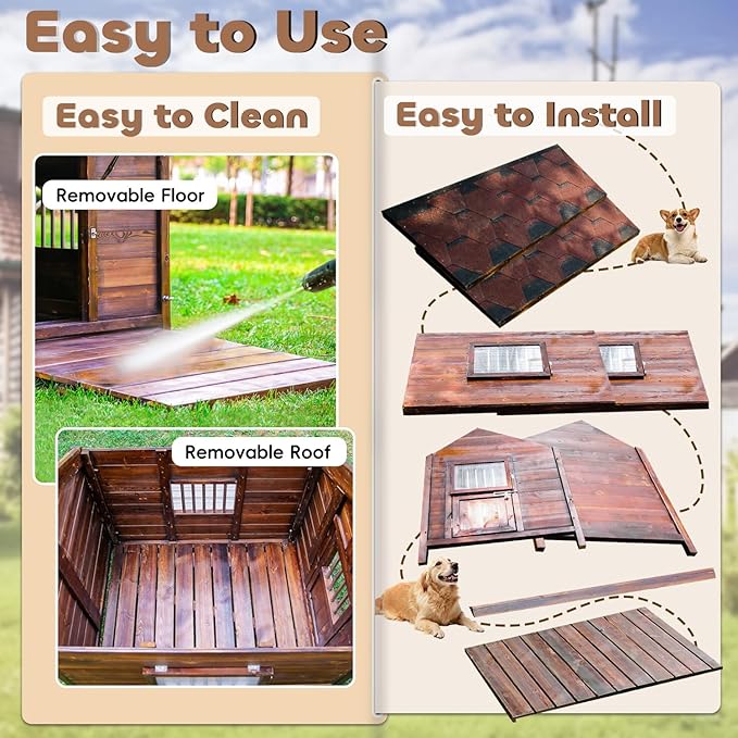 Dog House Outdoor for Large Breed Dogs with Removable Floor&Roof,Warm Big Dog Houses for Medium Dogs,Heavy Duty Indoor Pet House,5XL-68.11"(D) X 54.33"(W) X 58.27 "(H)-PawvioPets
