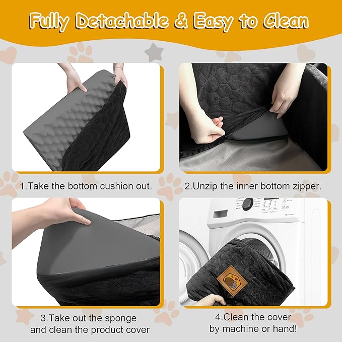 Dog Car Seat for Small/Medium Dogs, Memory Foam Dog Booster Seat, Travel Safety with Washable Removable Cover, Storage Pockets for Dogs up to 35 lbs(Black)-PawvioPets