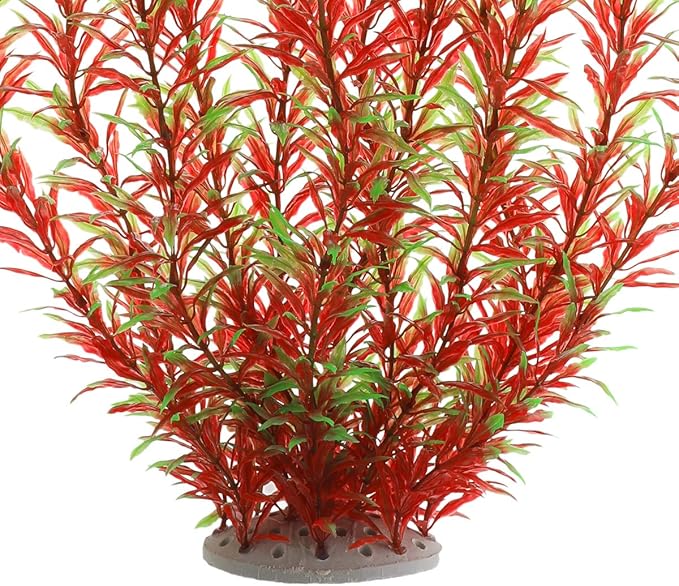 Aquarium Plastic Plants Large, Artificial Plastic Long Fish Tank Plants Decoration Ornaments Safe for All Fish 21 Inches Tall (J07 Wine&Green)-PawvioPets
