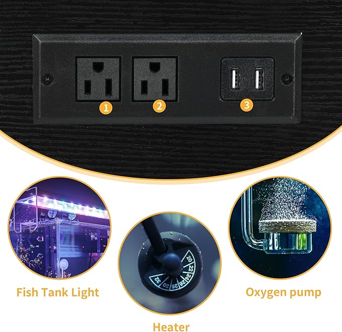 DWVO 40-50 Gallon Aquarium Stand with Power Outlets & LED Light, Cabinet for Fish Tank Accessories Storage - Metal Fish Tank Stand Suitable for Turtle Tank, Reptile Terrarium, 660LBS Capacity, Black-PawvioPets