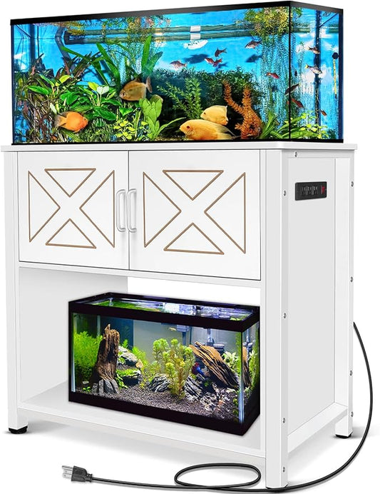 40 Gallon Tank Stand with Cabinet and Power Outlets, Heavy Duty Metal Aquarium Stand for 40-50 Gallon Breeder Tank, Turtle Tank, Double Terrarium Stand, 660LBS Capacity, White-PawvioPets