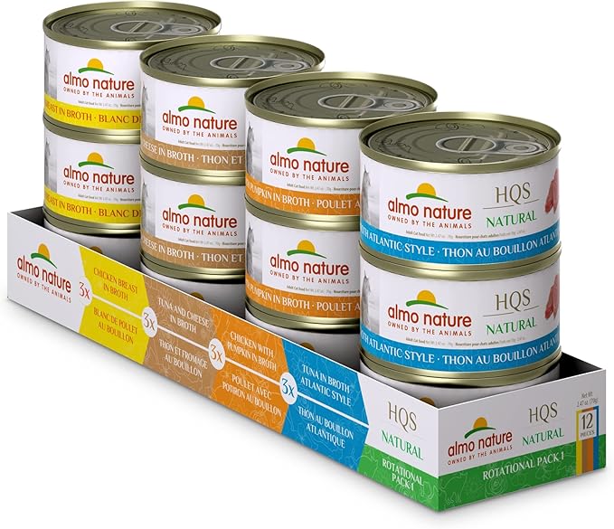 almo nature Wet Cat Food HQS Natural Rotational Diet Chicken & Tuna Selection-Variety Pack, Grain-Free, High-Protein, Highly Digestible, Sensitive Stomach Formula, Additive-Free, 2.47 oz Cans,24-Pack-PawvioPets