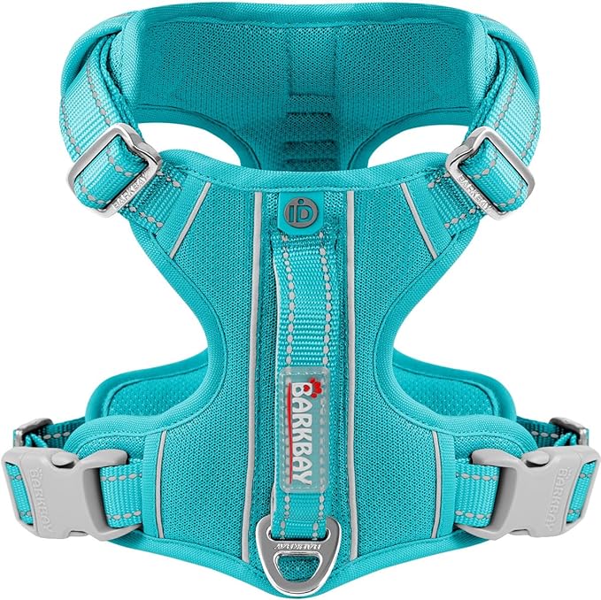 BARKBAY Dog Harness No Pull with ID Tag Pocket - Heavy Duty, Reflective, Easy Control for Large Dogs(Ocean Blue,L)-PawvioPets