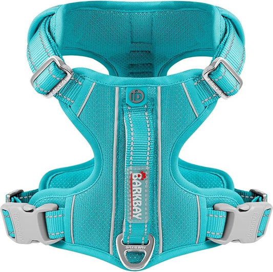 BARKBAY Dog Harness No Pull with ID Tag Pocket - Heavy Duty, Reflective, Easy Control for Large Dogs(Ocean Blue,S)-PawvioPets