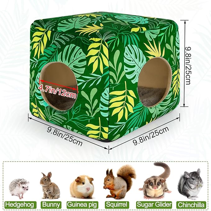 Bienbee Guinea Pig Hideout, Washable Guinea Pigs House Cozy Guinea Pigs Bed for Small Pet Bunny/Rabbit/Hamster/Chinchilla Guinea Pig Accessories Green Leaf-PawvioPets