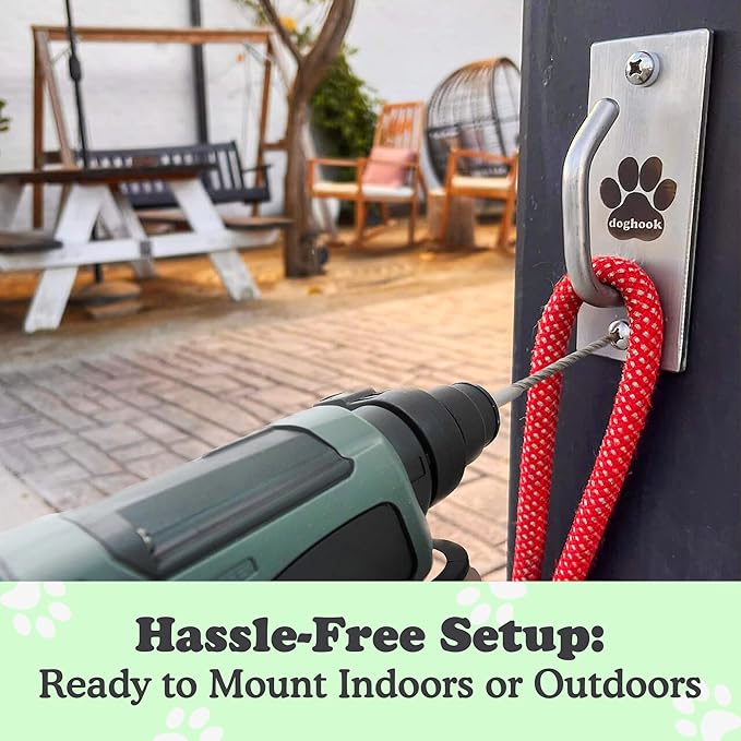 Canine Hitch- Secure Dog Leash Parking Mounted Indoor – Outdoor Wall Hook - Tie Out Stainless Steel Practical Lead Management for Home & Business, Standard Size 6 Pack-PawvioPets