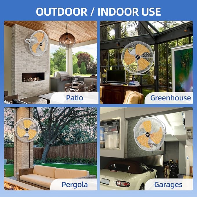 20 Inch Outdoor Wall Fan, 5800 CFM Waterproof Wall Mounted Fan Industrial Grade Metal Outdoor Fans, 3 Speeds, Adjustable Tilt, for Patio, Greenhouse, Garage, Gazebo Use, UL Listed-PawvioPets