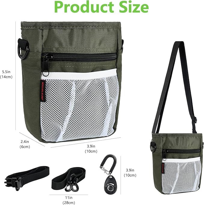 Dog Treat Pouches for Pet Training with Magnetic Closure Treat Pouches for Pet Training,Large Dog Treat Training Pouch and Dog Clicker,Training Treat Pouch Built-in Poop Bag Dispenser-Green-PawvioPets