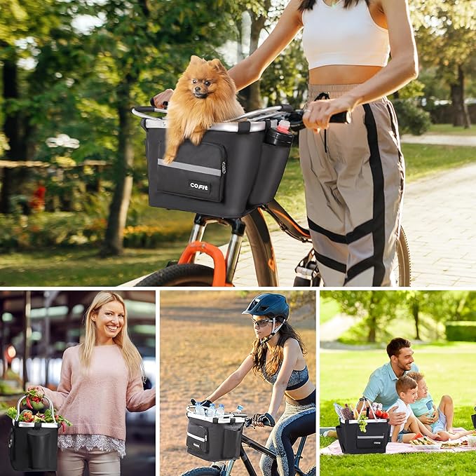 COFIT Detachable Bike Basket, Multi-Purpose Bicycle Handlebar Basket for Pet, Shopping, Commuter, Camping and Outdoor-PawvioPets