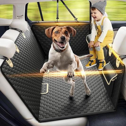 Back Seat Extender for Dogs, PVC Rods Support and Hard Bottom Car Seat Cover for Dogs, Heavy Duty Dog Car Seat Cover for Back Seat, Dog Hammock for Car, Waterproof Pet Bed For Car, SUV, Truck-PawvioPets