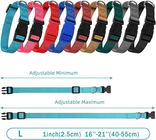 9 Pieces Adjustable Dog Collar for Animal, Soft Nylon Pets Puppy Collar with Quick Release Buckle Holder Bulk for Dogs Walking Running Training(Large,Retro Colors)-PawvioPets