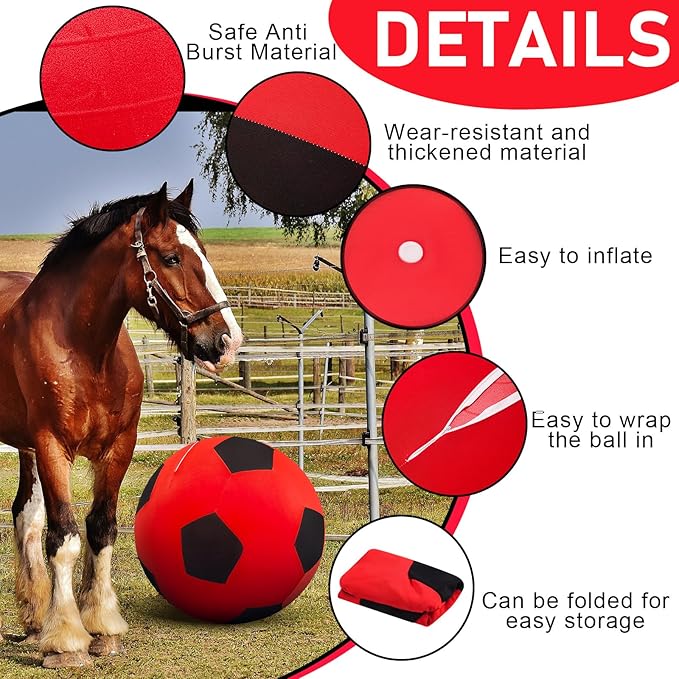 40inch Giant Herding Ball with Ball Cover Anti Burst Please Watch VCR for How to Inflation Horse Toys for Horses Stall Entertainment Play, Pump Included(Red Color,Stylish)-PawvioPets