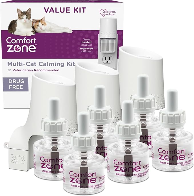 COMFORT ZONE Value Kit; 3 Multicat Diffusers & 6 Refills; Cat Calming Pheromone; Reduce Stress, Aggression, Fighting, Urine Marking, Scratching-PawvioPets
