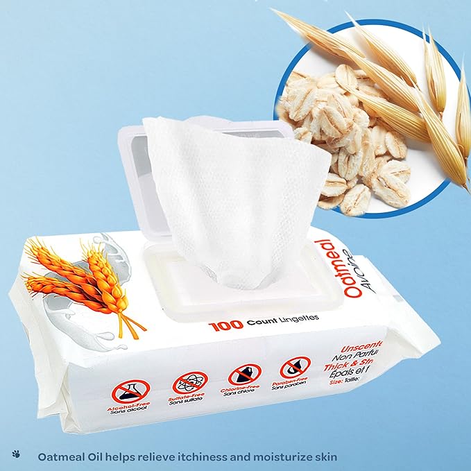 Best Pet Supplies Pet Wipes for Dogs - Dog Wipes Cleaning Deodorizing, or Coats, Ears, Paws - Soothing Oatmeal, 100 Count-PawvioPets