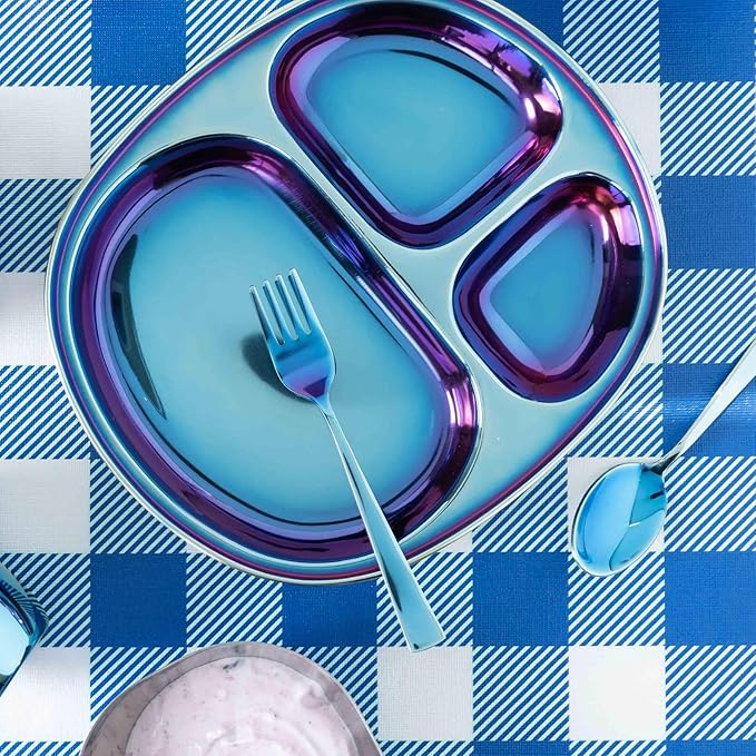 Ahimsa Stainless Steel Kids Utensils - Kids Fork and Spoon Set, Pediatrician Designed Toddler Utensils, 100% BPA Free & Dishwasher Safe (Iridescent Blue)-PawvioPets