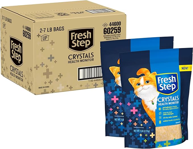 Fresh Step Crystals Health Monitoring Cat Litter, Color-Changing Litter Helps Detect Irregularities in Cat Urine, Controls Odor for 30 Days, 14 lbs. (2 x 7 lb. Bag)-PawvioPets