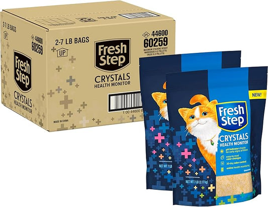 Fresh Step Crystals Health Monitoring Cat Litter, Color-Changing Litter Helps Detect Irregularities in Cat Urine, Controls Odor for 30 Days, 14 lbs. (2 x 7 lb. Bag)-PawvioPets