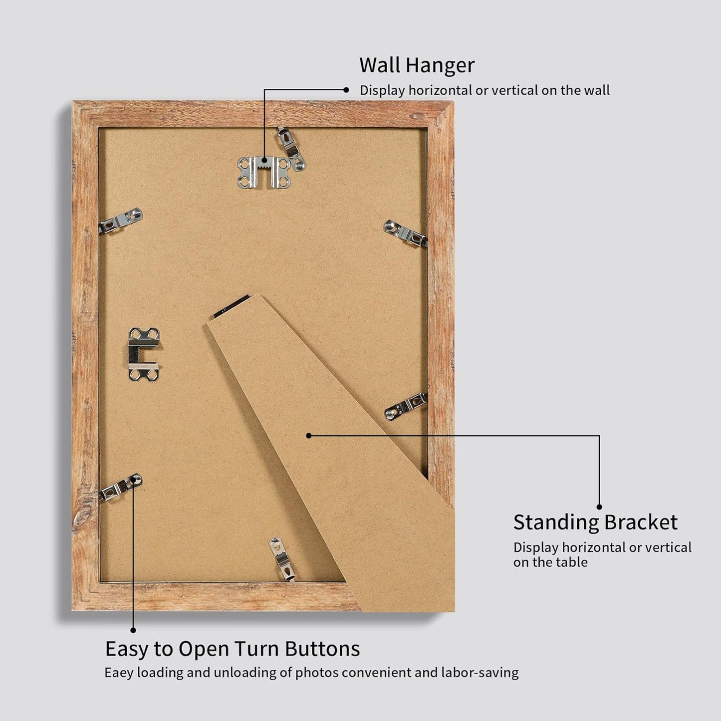 9x12 Picture Frame Set of 4 with Tempered Glass, Rustic Brown Frame Display 6x8 Pictures with Mat or 9 x 12 Without Mat, Wooden 9 x 12 Photo Frame for Wall Mount and Tabletop Display