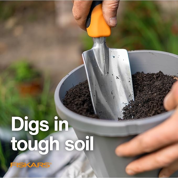Fiskars Ergo Garden Trowel for Digging and Planting, Heavy Duty Gardening Hand Tool with Hanging Hole-PawvioPets