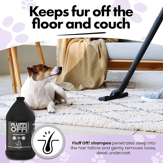 Fluff Off! by Girl With The Dogs, Natural Deshedding Dog & Cat Shampoo, 1 Gal, Made in USA, 8 Wks+-PawvioPets