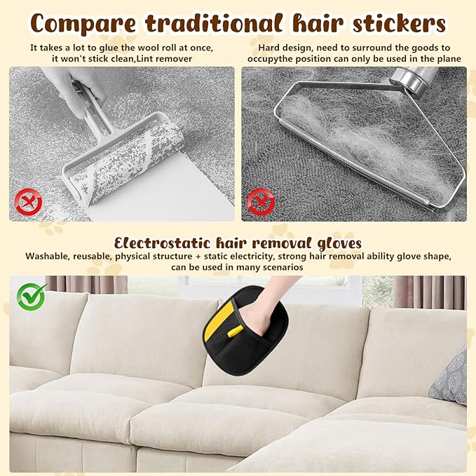 2Pcs Pet Hair Removal Gloves,New Upgrade Efficient Pet Grooming Gloves,Cat Grooming for Hair Removal,Versatile Reusable Pet Hair Remover Glove-PawvioPets