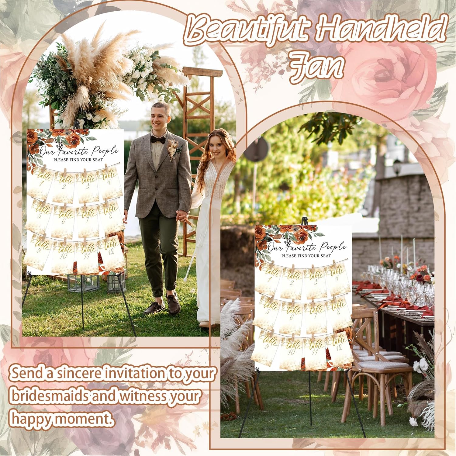 Pinkunn Terracotta Floral Wedding Seating Chart with Easel Display Stand 15.8 x 23.6 Inch Rose Wooden Rustic Seating Chart Board Please Find Your Seat Sign for Baby & Bride Shower Wedding Sign Decor