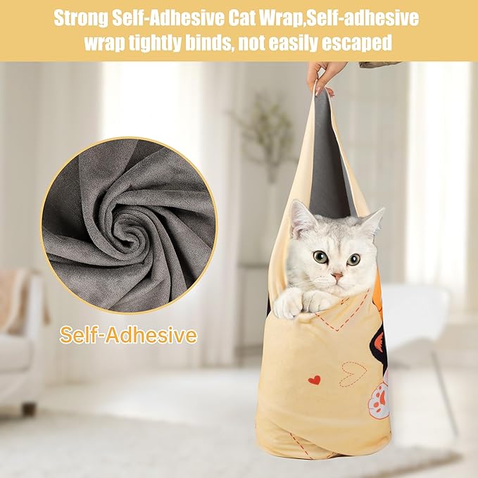 Cat Grooming Wrap,Anti-Escape Cat Wrap for Grooming,Self-Adherent Soft Cat Blanket to Wrap,Clip Nails, Anti-Bite, Anti-Scratch,Cat Calming Wrap,Cat Burrito Wrap,Swaddle Wrap Pet Tool Large Size-PawvioPets