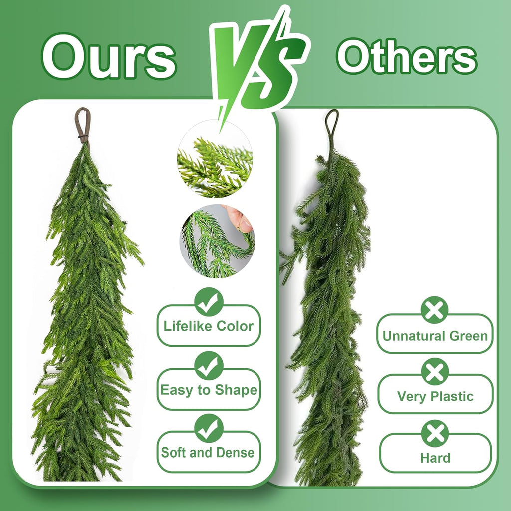 72" Norfolk Pine Garland Real Touch Christmas Garland Faux Cedar Garland Christmas Greenery for Mantle Stairs Table Fireplace Wall Xmas Indoor Outdoor Christmas Decor Holiday Decorations