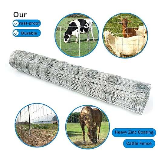 40in x 100ft Galvanized Wire Fence, Hog Goat Fencing Garden Fencing Roll, Heavy Zinc Coating Metal Wire Mesh for Yard Vegetable Plant Protection Poultry Netting-PawvioPets
