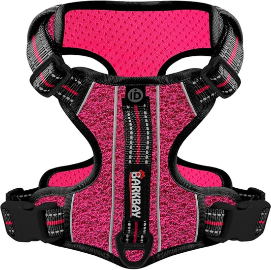 BARKBAY Dog Harness No Pull with ID Tag Pocket - Heavy Duty, Reflective, Easy Control for Large Dogs(Pink/Black,L)-PawvioPets