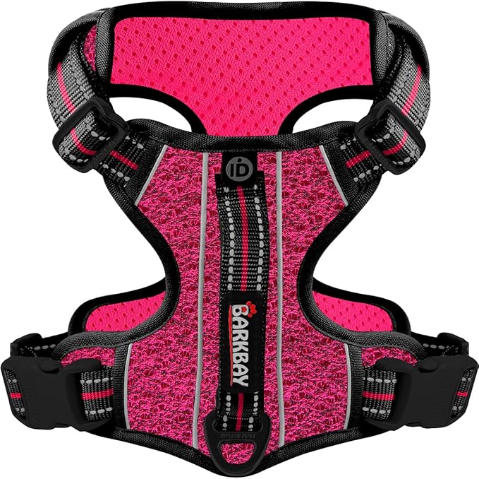 BARKBAY Dog Harness No Pull with ID Tag Pocket - Heavy Duty, Reflective, Easy Control for Large Dogs(Pink/Black,M)-PawvioPets
