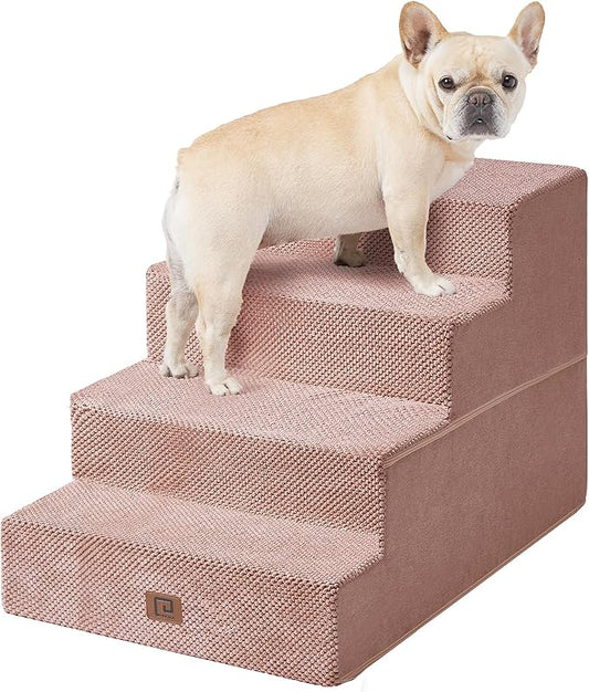 EHEYCIGA Dog Stairs for Bed 20" H, 4-Step Extra Wide Dog Steps for High Bed, Pet Steps for Small Dogs and Cats, Non-Slip Balanced Pet Ramp Indoor, Pink-PawvioPets