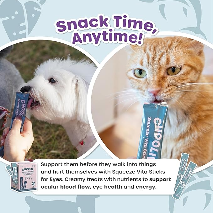 Grab & Go Squeeze Vita Stick Lickable Treats for Dogs & Cats. 49 Eye Health Sticks with Essential multivitamins. Soft and Tasty Paste for All Life Stages, Supporting Eyes Health-PawvioPets