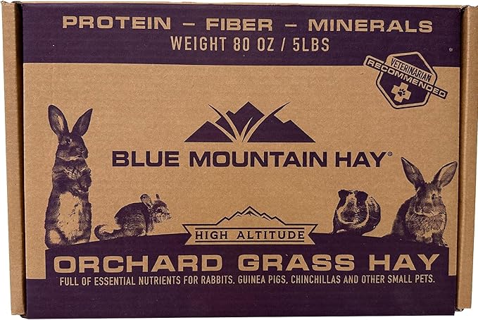 Blue Mountain Hay | Fresh Orchard Grass Hay (5 Pounds) | High Fiber, Soft & Leafy | High-Altitude Hay Pet Food for Rabbits, Guinea Pigs, Chinchillas, Hamsters, and Other Small Pets-PawvioPets