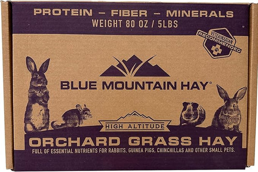 Blue Mountain Hay | Fresh Orchard Grass Hay (5 Pounds) | High Fiber, Soft & Leafy | High-Altitude Hay Pet Food for Rabbits, Guinea Pigs, Chinchillas, Hamsters, and Other Small Pets-PawvioPets