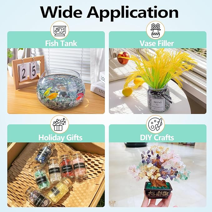 14 Oz Fluorite Aquarium Gravel Rocks Crystal Chips Stones, Natural Tumbled Healing Crystal Chips Bulk Polished Crushed Stones Pebbles for Vase Fillers, Aquarium and Home Decoration, 5-7mm-PawvioPets