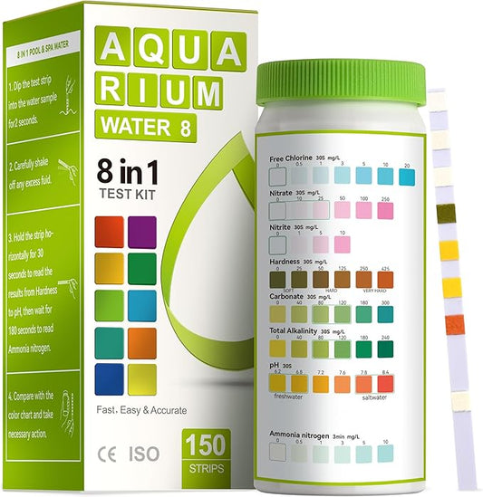 AAwipes 8-in-1 Aquarium Test Kit (150 Strips) for Freshwater & Saltwater - Quick & Accurate Water Testing for Aquariums & Ponds. Tests Free Chlorine, Hardness, pH, Ammonia Nitrogen, etc. (K02-150)-PawvioPets
