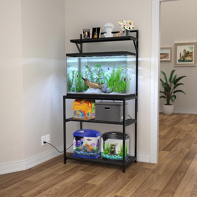 GDLF 20-29 Gallon Fish Tank Stand with Plant Shelf, Aquarium Stand with Storage Shelf for 20 Gallon Long Aquarium 30.7" x 16.53" Tabletop Fits Turtle or Reptile Terrariums-PawvioPets
