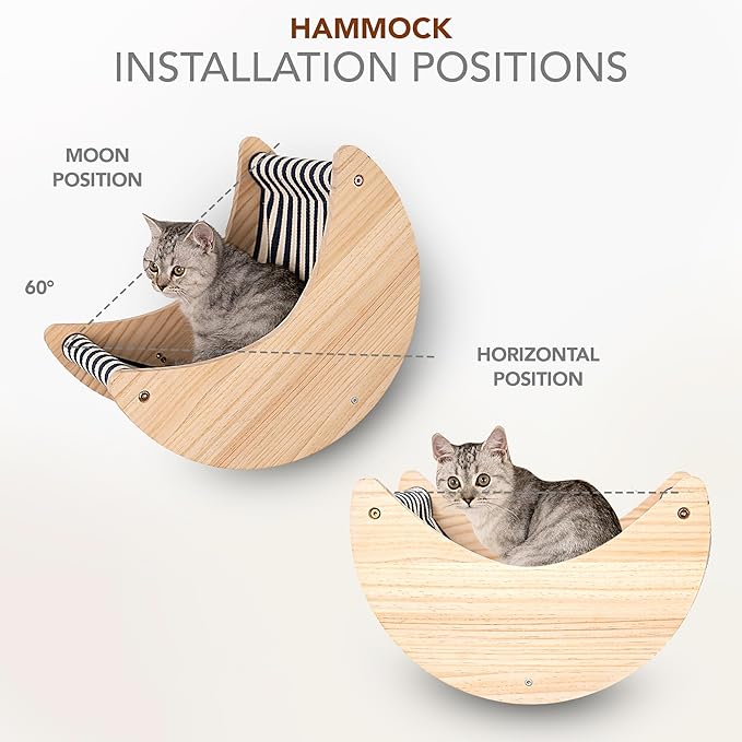 3-Piece Cat Wall Furniture Set - Hammock, Hexagon House, Climbing Steps - Wall Mounted Shelves, Perches, and Beds - Modern Design for Large Cats and Kittens & Spare Hammock Fabric Included-PawvioPets