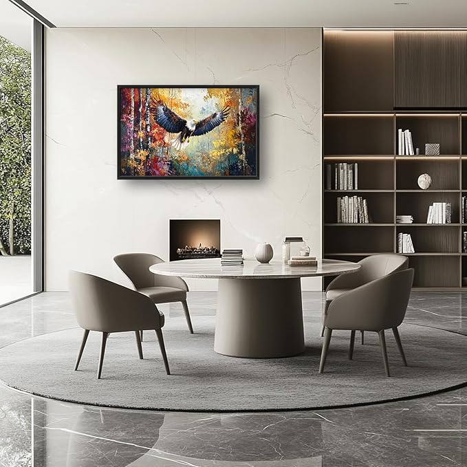 Extra Large Framed Bald Eagle Wall Art,Abstract Colorful Forest Wall Decor,Autumn Fall Forest Pictures for Living Room,Canvas Print Painting Modern Artwork Bedroom Office Home Decor 36L x 24W-PawvioPets